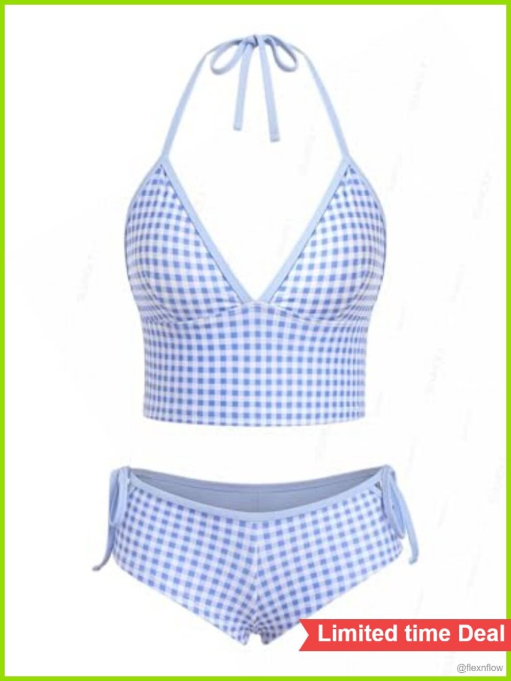 Women's Gingham Tankini Set Halter Tank Top Tie Side Boyshorts Two Piece